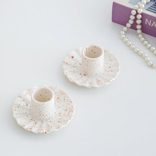 Ceramic Taper Candle Holders for Table Centerpiece, Decorative Candlestick Holders for Home Wedding Party, Housewarming Gifts,Pack of 2 (Round Shape)