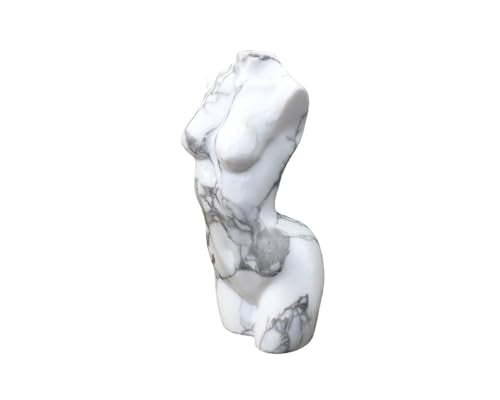 Natural White Turquoise Crystal Female Model Figurine Hand Carved Body Sculpture Statue Gemstone Small Figurine Reiki 3 Inch Home Office Decor Ornaments 100-150 Grams - color: White Turquoise