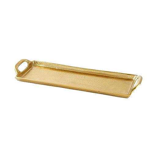 Santa Barbara Design Studio Serving Tray With Handles Rectangular Aluminum Platter, Large, Gold