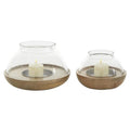 Deco 79 Wood Tealight Hurricane Lamp, Set of 2 4", 3"H, Brown - color: Brown, size: 2 PIECES SMALL SIZE