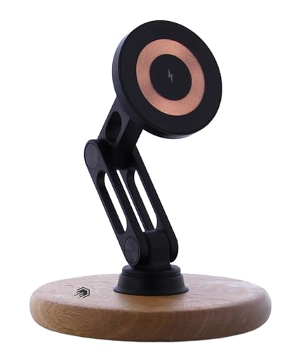 ClikDock Cell Phone Magnetic Wireless Charger Stand, 360° Spin, Aluminum Construction, Compatible with MagSafe Phones for iPhone & Andriod (Oak Wood) - color: Oak Wood