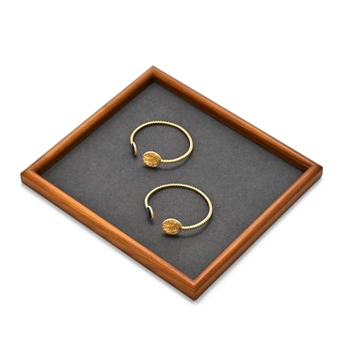Jewelry Display Tray for Ring Earrings Necklace Bangle Solid Wood Jewelry Dish Tray Catchall(M,Grey) - color: Grey, size: 18 * 20 * 1.5cm