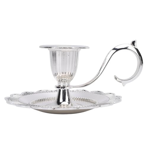 Retro Handheld Candlestick Holder, Vintage Zinc Alloy Candle Stand with Flat Base and Tapered Edges, for Romantic Dinners Home Decoration (Silver) - color: Silver