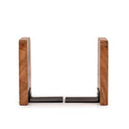 Kaizen Casa Bookends Iron & Acacia Wood Bookends for Shelves Book Ends Decorative to Hold Heavy Books (4" X 4" X 6"), (Set of 2)