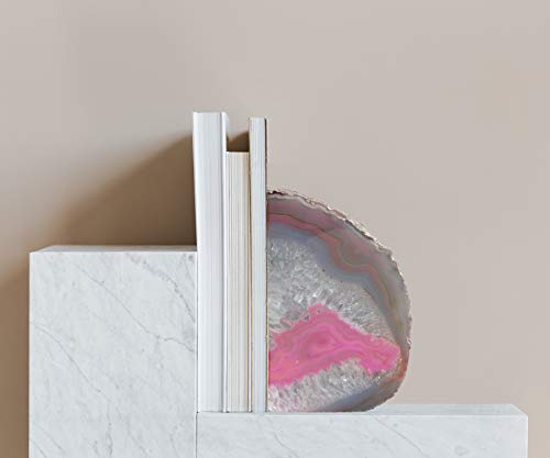 AMOYSTONE Pink Agate Bookends 1 Pair 2-3 Lbs Small Natural Crystal Book Stopper for Books CDs & DVDs - color: Pink, size: 2-3LBS