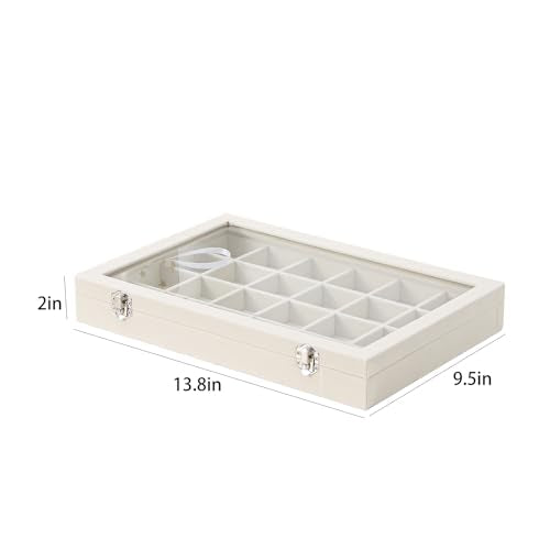 Coward Jewelry Organizer Box, Beige Velvet 24 Grids Ring Earring Jewelry Display Tray Case with Transparent Glass Lid for Home Drawer or Shop Selling - color: Beige Velvet, size: 24Grids Box