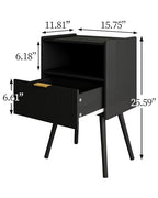 Veegle Nightstand,Modern Bedside Table with Storage Drawer and Open Wood Shelf, Accent Night Stand with Solid Wood Legs for Living Room, Bedroom and Small Spaces,Easy Assembly (Black) - color: Black