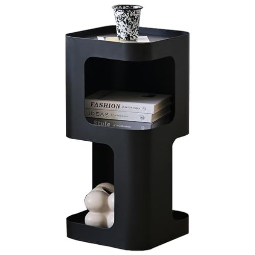 Modern Side Table,Small end Table for Small Spaces,Metal nightstand with Storage Shelf,Space-Saving Bedside Table Accent Table Drink Tables for Living Room,Bedroom.No Assembly Required - color: Black Trumpet