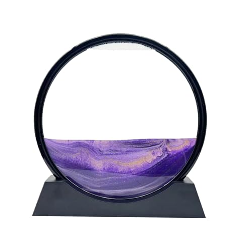 Moving Sand Art Liquid Motion, 3D Deep Sea Sandscape Color Quicksand Decor, Round Glass Moving Sand Art Picture Relaxing Desktop Home Office Work Decor (12 inch-Purple) - color: Purple, size: 12 Inch
