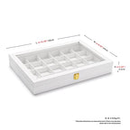 Oirlv Premium Blue Leather 24 Grid Jewelry Tray with Transparent Lid Earrings Rings Organizer Box Stackable Jewelry Box Drawer Inserts Women Gift - color: White, size: 24 Grid