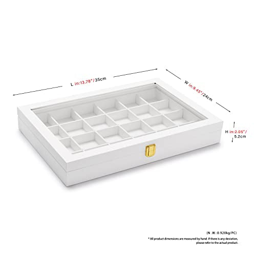 Oirlv Premium Blue Leather 24 Grid Jewelry Tray with Transparent Lid Earrings Rings Organizer Box Stackable Jewelry Box Drawer Inserts Women Gift - color: White, size: 24 Grid