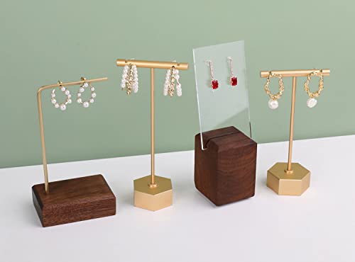 GemeShou Gold Metal 2pcs T Bar Earring Retail Display Stand for show, Tabletop Jewelry Tower Holder for Girl Women【Gold-Hexagon Base 2pcs Height 4.5" and 5.3"】 - color: A3/Gold Hexagon Base 2pcs Height 4.5" and 5.3"