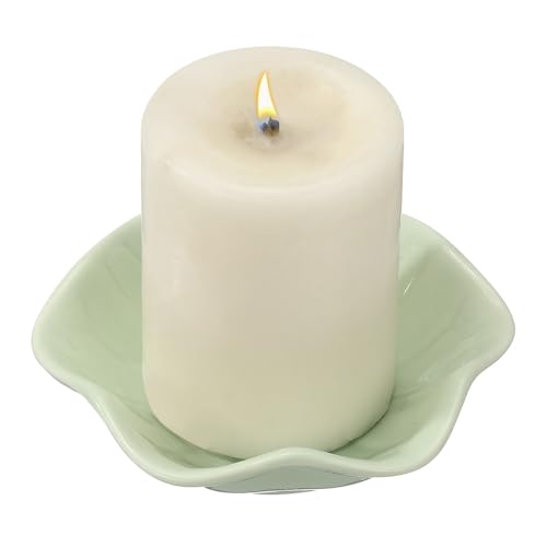 uxcell Candle Holder Plates, 4 Inch Ceramic Candle Tray Tealight Incense Holder Dish Candlestick for Tea Light Aromatherapy Wedding Rustic Vintage Home Decor, Lotus Leaf Light Green - color: Light Green