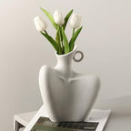 Body Vase 8.27" Collarbone Shaped Ceramic Flower Vase for Home Decor, Clavicle Bone Sculpture Art Decor, Modern Minimalist Flower Holder for Living Room