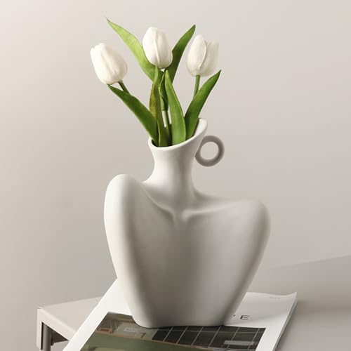 Body Vase 8.27" Collarbone Shaped Ceramic Flower Vase for Home Decor, Clavicle Bone Sculpture Art Decor, Modern Minimalist Flower Holder for Living Room