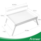 Artmeer Bed Tray Table with Folding Legs, Bamboo Breakfast Food Tray with Media Slot, Use As Platter, Laptop Desk, Snack, TV Tray Kitchen Serving Tray (White Large) - color: White, size: Large