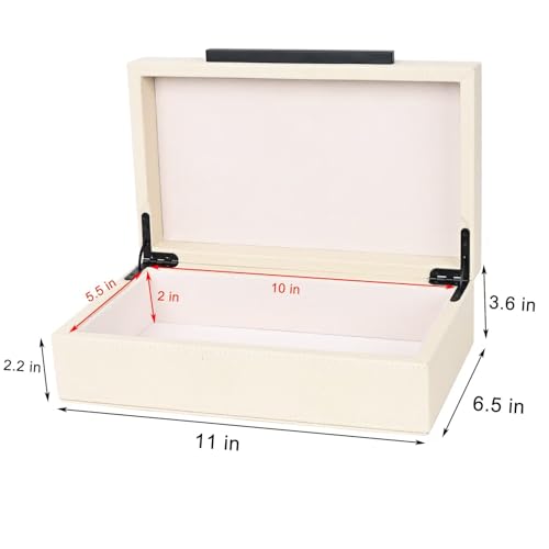 Beige Faux Leather Shagreen Decorative Storage Box - Small Jewelry Organizer & Keepsake Box with Lid for Home Decor - color: Beige+Black Handles