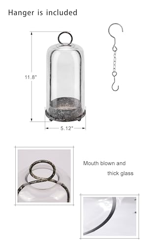 12" High Versatile Modern Metal Hurricane Lantern with Handmade Sturdy Glass Dome in Shabby Black for Pillar Candle & Plants, Industrial, Farmhouse (Black Shabby, 5"x12") - color: Black Shabby, size: 5"x12"