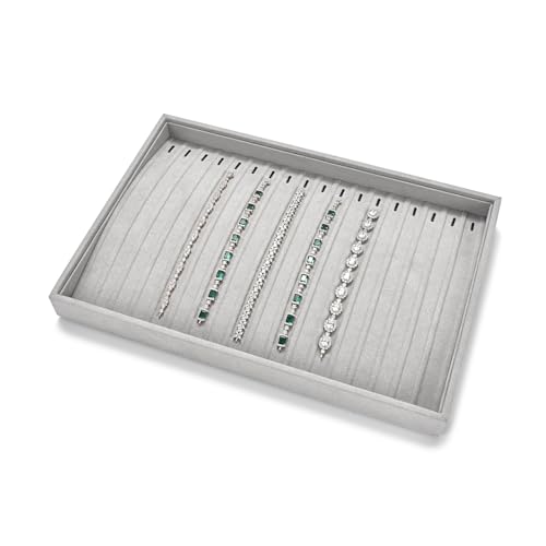 18 Slots Microfiber Necklace Braclet Tray Velvet Jewelry Trays Jewelry Drawer Organizer for Necklace, Bracelets,Watch Storage Display (Gray) - color: Grey, size: 18 Slot