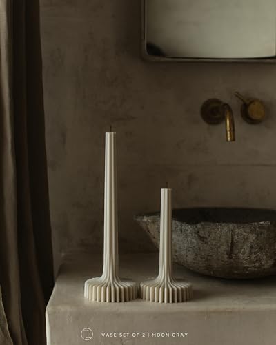LAWA Set of 2 Vase Candle - Beautiful Handmade Pillar Unscented Soy Wax Elegant Aesthetic Candle Housewarming Gift Home Room Shelf Decor Idea Moon Gray - color: Moon Gray