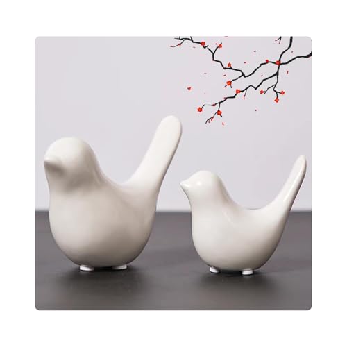 2 Pieces Decor Ceramic Bird Figurines Small Bird Statues Home Decor Modern Style Figurine Decor for Living Room,Bedroom,Desk,Bookshelf,Shelf,Coffee Table, Fireplace Mantel (White) - color: White