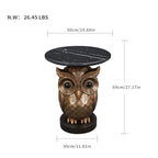 Luxurious Owl Side Table - 20" Premium Faux Marble Top Accent Table with Hand-Detailed Resin Owl Statue Base - High-End Round End Table for Study, Library, Nightstand - Tool-Free - color: Iron Owl