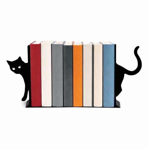 3D Printed Cat Bookends – Cute Peeking Cat Book Ends for Shelves, Decorative Plastic Bookends for Bookshelf Organizer, Desk Book Holders for Home Office Decor, for Cat Lovers and Readers