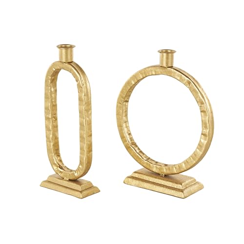 Deco 79 Metal Decorative Candle Holder Tapered Candle Stand with Rectangle Base, Set of 2 Candlestick Holder 10",9" H, Gold - color: Gold, size: 10",9"H