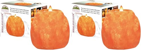 Himalayan Glow Hand Carved Himalayan Salt Candle Holders, Home Decor Item Great as a Night Light (Pack of 2) - size: 1 Count (Pack of 2)