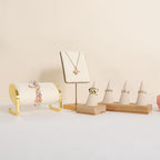 GemeShou Beige wood ring storage organizer, Velvet Jewelry ring display holder, Cute ring display stand for selling, wedding ring holder at nightstand【Beige with single cone】 - size: Small
