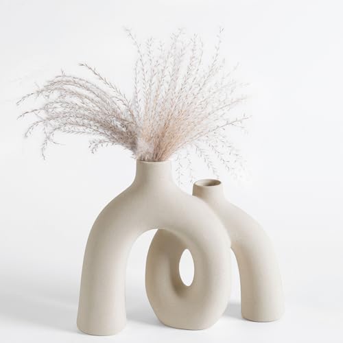 Ceramic Hug Vase (Creamy White) Modern Donut Style Hugging Vases for Flowers Minimalist Decor – Hollow Ceramic Waterproof Home Decor Vases for Living Room, Bed Room, Book Shelf, Entryway, Table - color: Creamy White