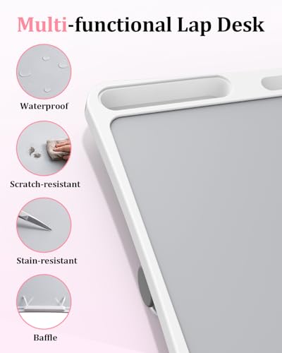 Laptop Desk for Bed, Adjustable Height and Angle Lap Desks for Adults, Laptop Desk with Bookstand for Bed Couch Floor Writing Working Reading Eating Painting, White