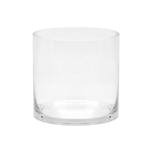 10" Wide 10" Tall Large Hand Blown Sturdy Clear Cylinder Glass Vase, Centerpiece Flower Vase for Rose, Tulip, Boquets, Hurricane Candle Holder (1, 10"x10") - size: 10"x10"