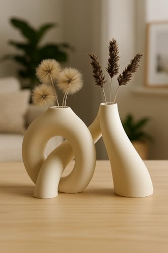 Modern Abstract Knot Vase – Minimalist Sculptural Decor Abstract Knot vase Living Room, Entryway, Office Nordic Aesthetic Centerpiece for Dried Flowers, Pampas Grass & Home Styling (White) - color: White