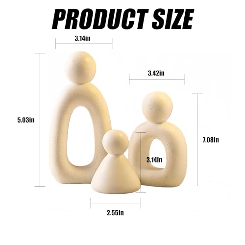 Abstract Family of 3 Collectible Figurines - White，Modern sculptures for home decor in living room, perfect as knick knacks for shelves and TV stand decor, adding elegant accents to your space.