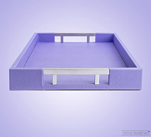 Modern Elegant 17.5"x12" Rectangle Purple Lavender Shagreen Faux Leather Decorative Tray Ottoman Coffee Table Perfume Living Room Kitchen Serving Tray with Silver Metal Handles by Home Redefined - color: Lavender/Silver
