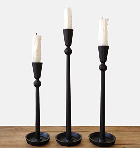 Iron Taper Candle Holder Set 3 - Decorative Candle Stand - Candlestick Holder for Wedding, Dinning, Party (Black)…