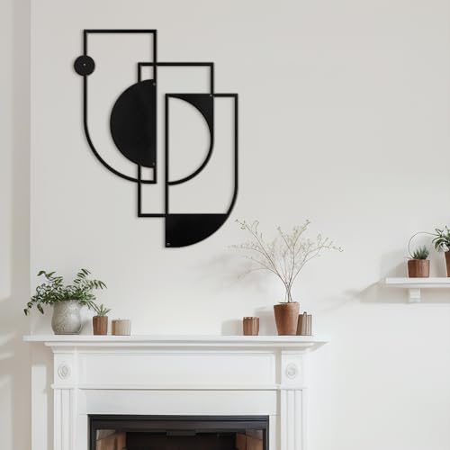 SIGNLEADER Metal Wall Decor Overlapping Rectangles Minimalist Modern Luxury Wall Sculpture Hangings 3D Statue Home Decoration for Living Room, Bedroom, Bathroom, Kitchen, Fireplace, Office - 18" Black - color: Gry03-2405-m03, size: 18" Black
