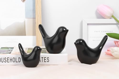 LAIDANLA Small Birds Statues Black Modern Style Home Decor Birds Small Animal Sculpture for Living Room Office Desktop Shelf Coffee Table Bedroom（2pcs） - color: B-black