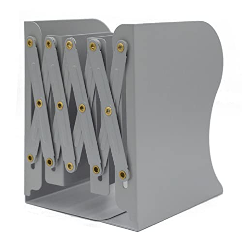 Adjustable Metal Bookends Heavy Duty for Shelves, 2 Dividers, Anti-Slip Design Expandable Book Ends for Desk, Office(Gray, 19 inches Max) - color: Gray