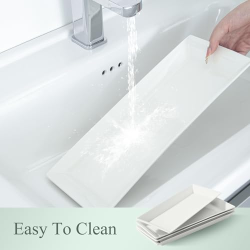 14" Rectangular Platters Set of 4, White Ceramic Platters, Large Serving Plates for Party, Entertaining, Wedding, Rectangle Serving Dishes for Steak, Sushi, Appetizer, Oven Dishwasher Safe - color: 14inch