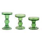 3-Piece Set of Green Glass Candlestick, Crystal Candlestick Holder Holder and Conical Candle, Christmas Candle Holder Decoration, Family Living Room Wedding Candle Holder (green1set) - color: Green