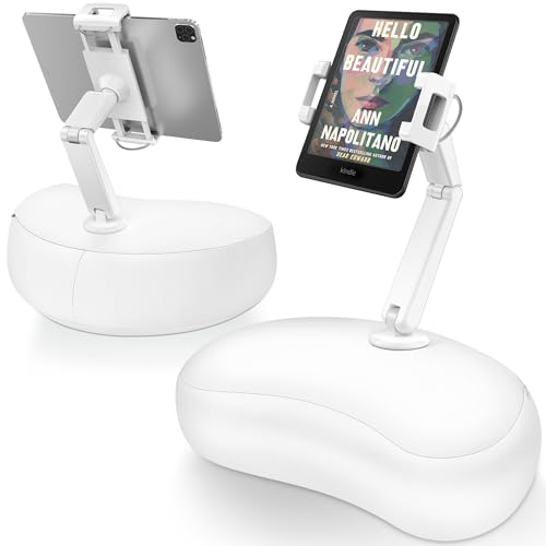 AboveTEK Tablet Pillow Stand for Bed, Hands-Free 360° Adjustable iPad Pillow Holder for Lap Reading w/Soft Bean Bag, Ideal Gift for Mom, Fits 4.7" to 12.9" Tablet, Phone, Kindle, White - color: White