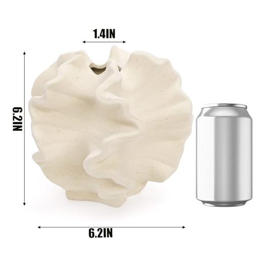 Cedilis Off White Ceramic Flower Vase, 6 Inch Decorative Aesthetic Pampas Grass Textured Vase for Table, Shelf, Mantel, Entryway, Modern Home Decor, Coral-Like