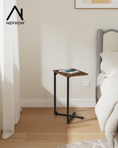 NEFROM C-Shaped End Table, Small Couch Side Table, Sofa TV Tray Table for Living Room, Bedroom, Bedside ET-X-BRW1 - color: Rustic Brown