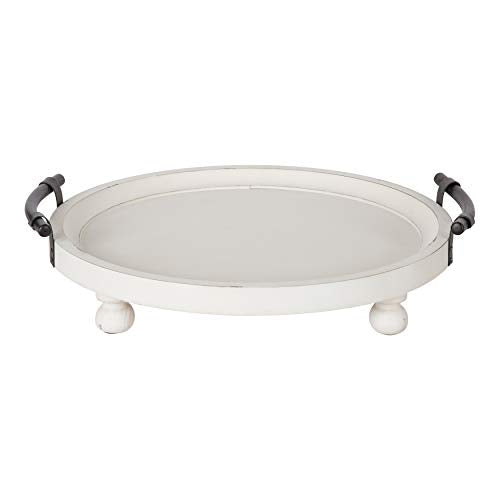 Kate and Laurel Bruillet Farmhouse Round Tray, 15 inch Diameter, Rustic White, Wood Tray for Coffee Table - color: White