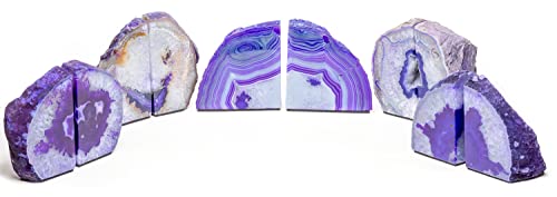 Agate Geode Bookends - Polished Crystal Stone Decorative Bookends for Home Décor (8-10 lb, Purple) - color: Purple, size: 8 - 10 lb