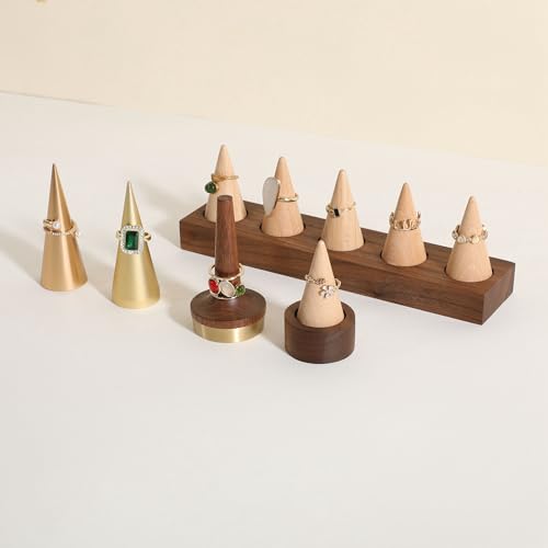 GemeShou walnut ring cone stand for jewelry, Stable ring holder for men, wooden ring displays for selling, small jewelry ring holder for nightstand【Ring holder-Cone 1】 - style: One Cone