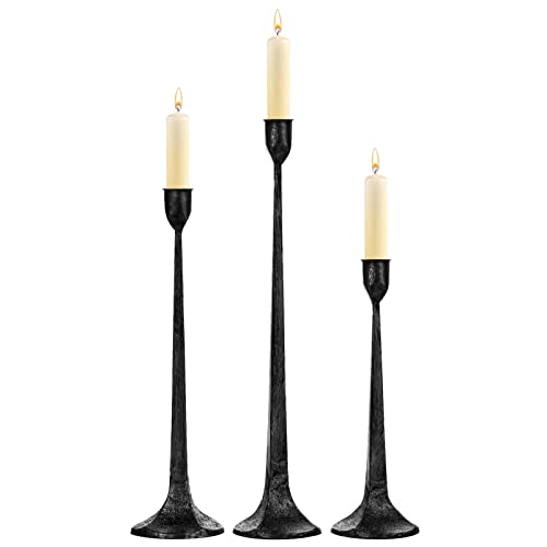 Iron Taper Candle Holder Set of 3 - Decorative Tall Candle Stand, Candlestick Holder for Wedding, Dining Table, Party Decoration - color: Black & Silver
