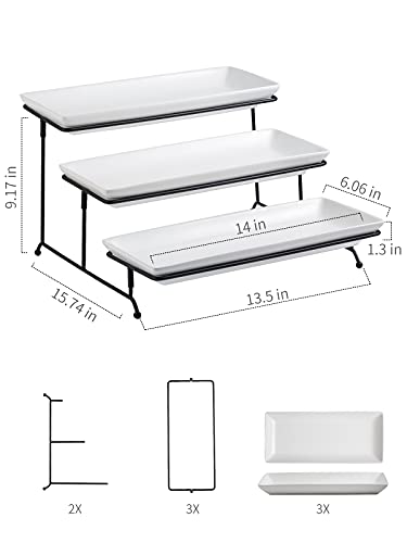 Gomakren 3 Tier Serving Trays Stand 14 Inches Serving Platters Rectangular Large Serving Plates for Party Display Set Collapsible Sturdier Rack, White Serving Trays and Platters - color: Black, size: 15.7" x 13.5" x 9.2"